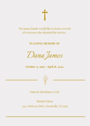 Simple Funeral Attendance Card Template