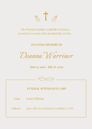 Elegant Funeral Attendance Card Template