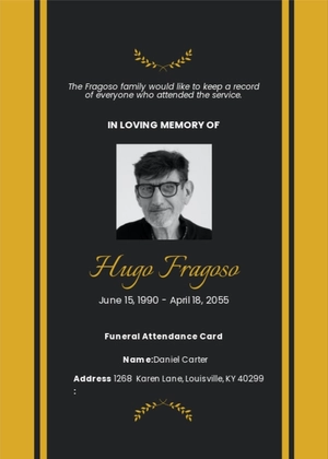 Sample Funeral Attendance Card Template