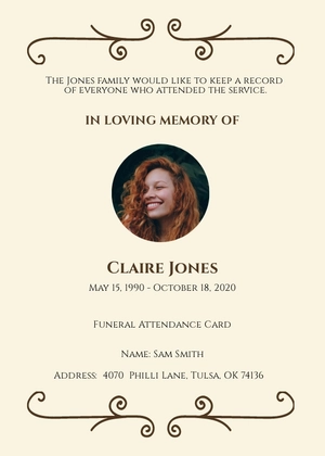 Funeral Attendance Card Template