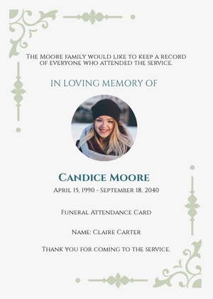 Funeral Attendance Thank You Card Template