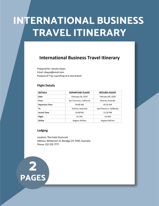 International Business Travel Itinerary Template