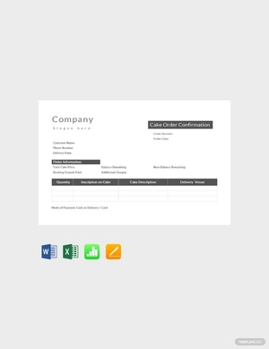 Cake Order Confirmation Template