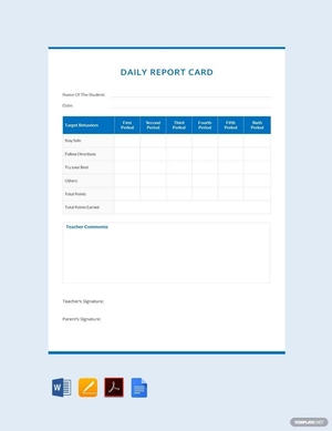 Daily Report Card Example Template