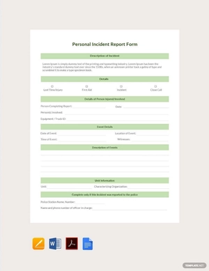 Personal Incident Report Form Template