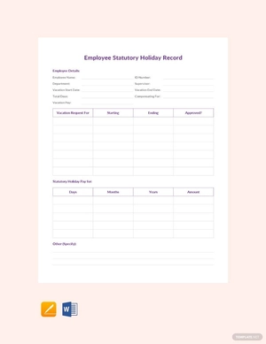 Employee Statutory Holiday Record Template