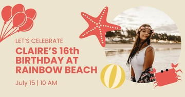 Free Birthday Beach Party Facebook Post Template to Edit Online