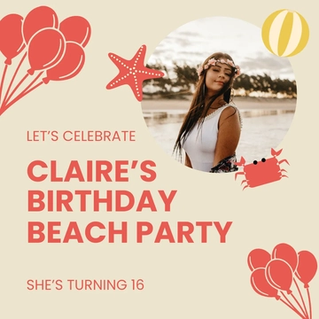 Free Birthday Beach Party Instagram Post Template to Edit Online