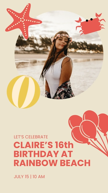Free Birthday Beach Party Whatsapp Post Template to Edit Online