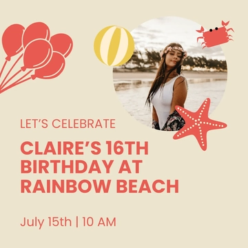 Free Birthday Beach Party Linkedin Post Template to Edit Online