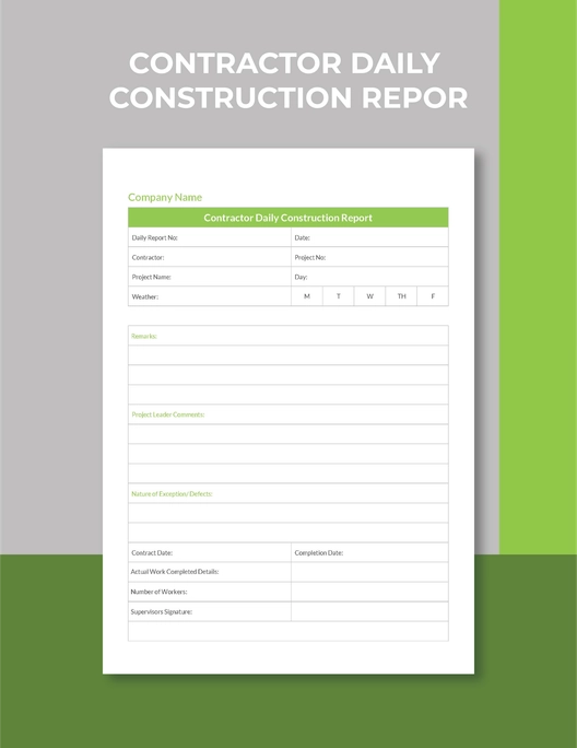 Contractor Daily Construction Report Template