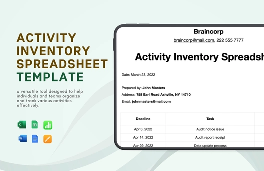 Activity Inventory Spreadsheet Template