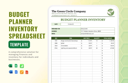 Budget Planner Inventory Spreadsheet Template