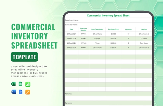 Commercial inventory Spreadsheet Template