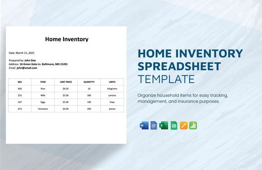 Home Inventory Spreadsheet Template