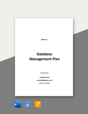 Database Management Plan Template Database Management Plan Template