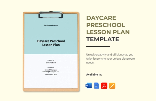 Daycare Preschool Lesson Plan Template