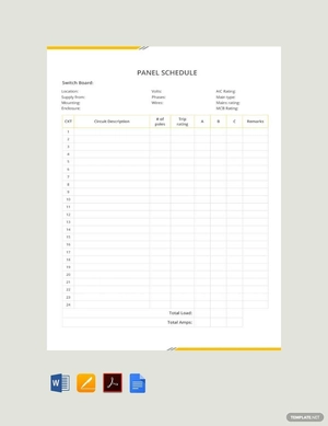Blank Panel Schedule Template