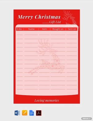 Christmas Present List Template