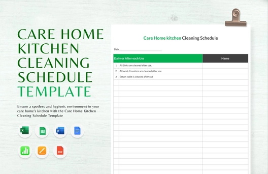 Care Home Kitchen Cleaning Schedule Template