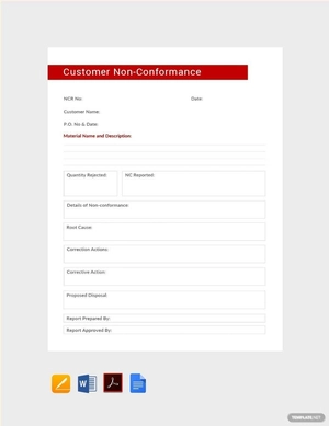Customer Non-Conformance Report Template