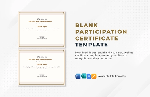 Blank Participation Certificate Template