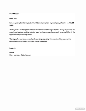 Retail Resignation Letter