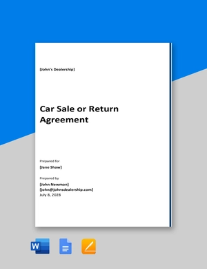 Car Sale Or Return Agreement Template