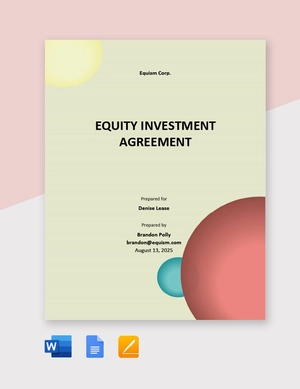 Equity Investment Agreement Template Equity Investment Agreement Template