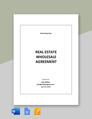 Real Estate Wholesale Agreement Template