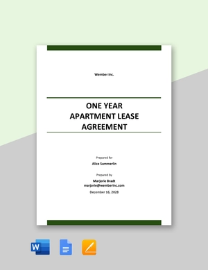 One Year Apartment Lease Agreement Template