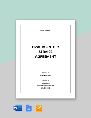 HVAC Monthly Service Agreement Template HVAC Monthly Service Agreement Template