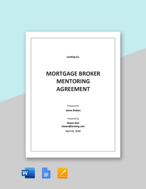 Mortgage Broker Mentoring Agreement Template