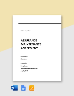 Assurance Maintenance Agreement Assurance Maintenance Agreement