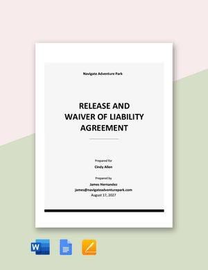 Release And Waiver Of Liability Agreement Template