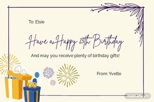 Personalized 25th Birthday Card Template