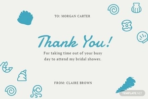 Beach Themed Bridal Shower Thank You Card Template