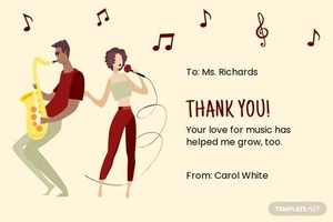 Music Teacher Thank You Card Template