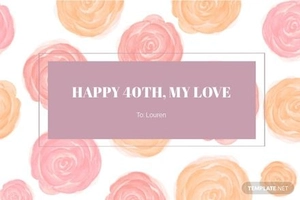 40th Birthday Card Template For Wife
