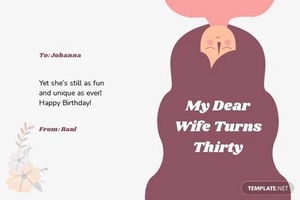 30th Birthday Card Template for Wife