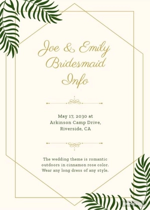Bridesmaid Info Card Template