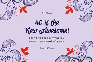 40th Birthday Card Template For Her