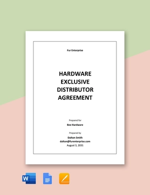 Hardware Exclusive Distributor Agreement Template