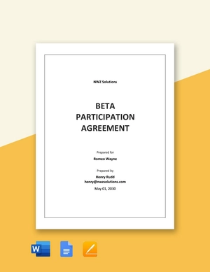 Beta Participation Agreement Template Beta Participation Agreement Template
