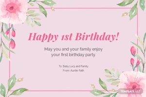 Floral First Birthday Card Template