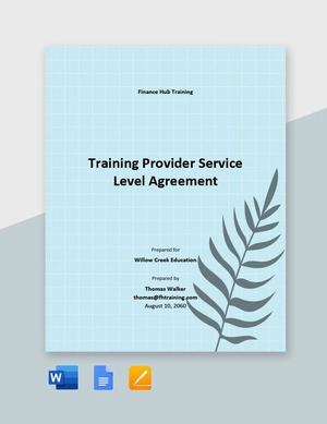 Training Provider Service Level Agreement Template