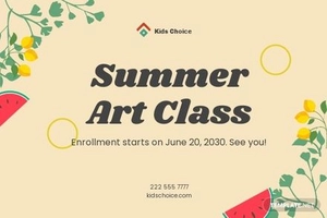Summer Art Classes Postcard Template
