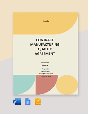 Contract Manufacturing Quality Agreement Template