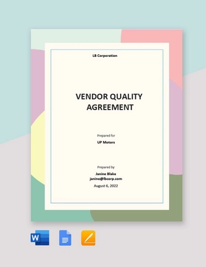 Vendor Quality Agreement Template