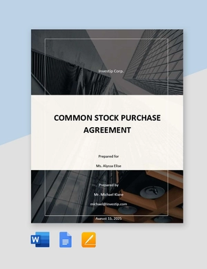 Common Stock Purchase Agreement Template